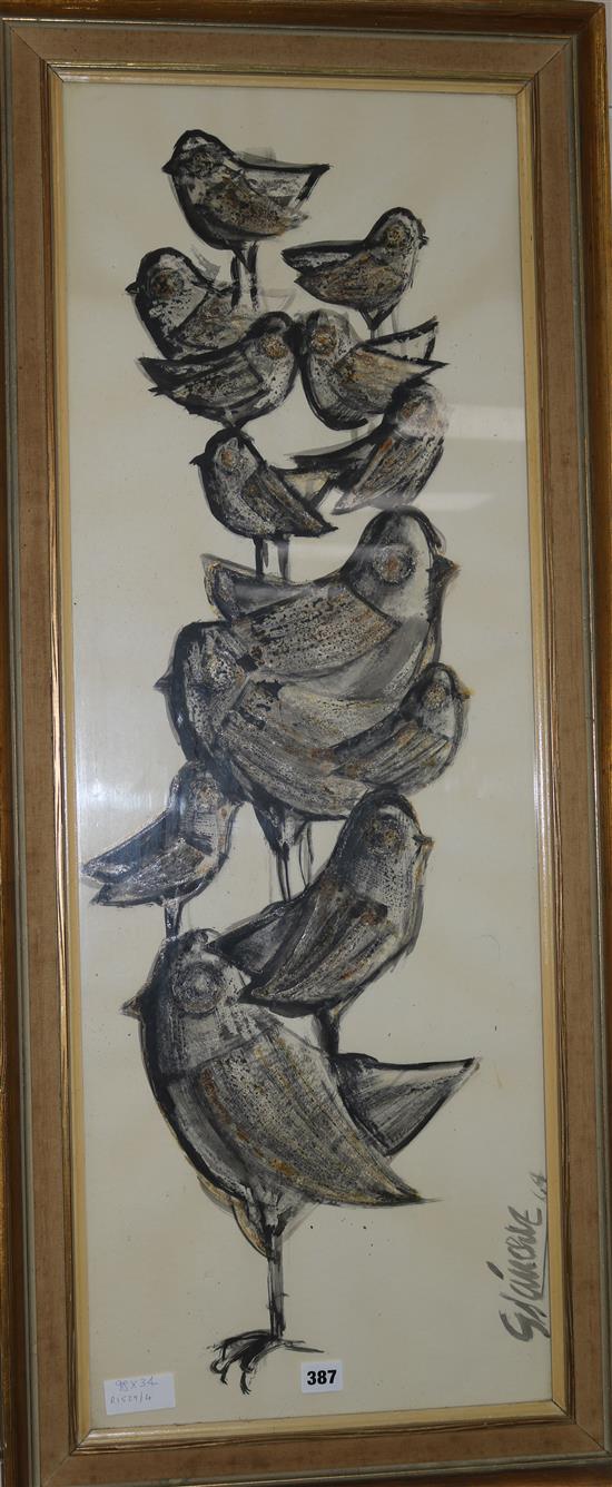 Sanchez - Italian watercolour of birds 98 x 34cm